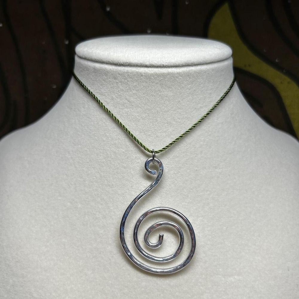Spiral handmade wire necklace pendant boho earthy sage green fairycore cottage